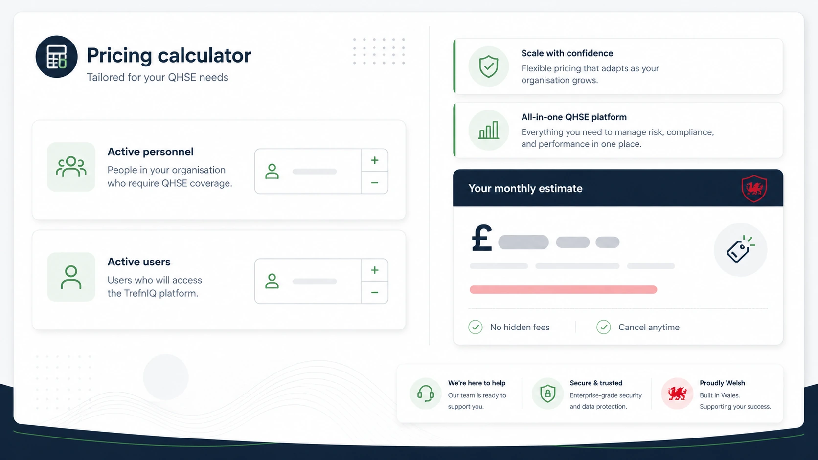 TrefnIQ pricing calculator panel illustration